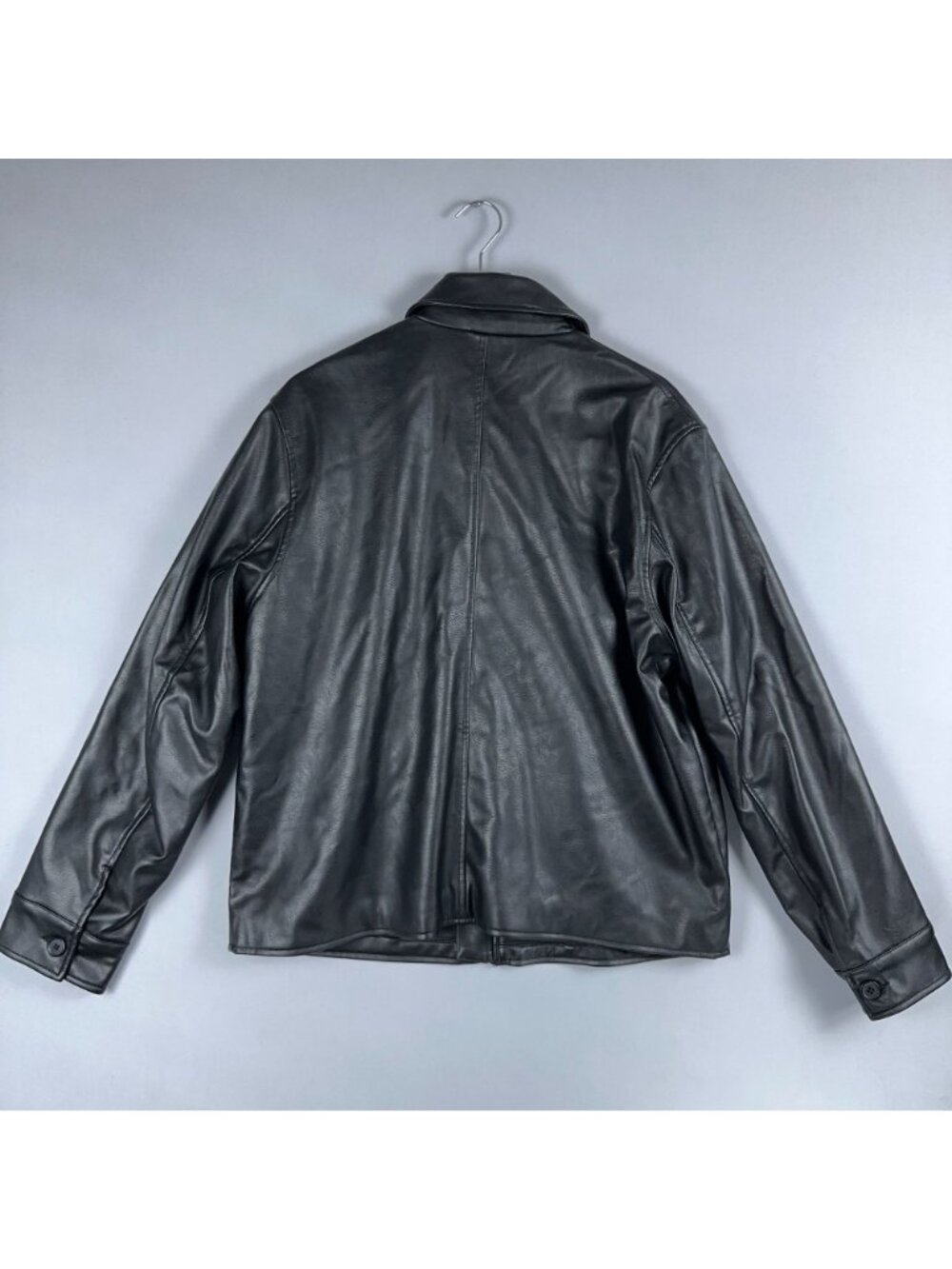 H&M Leather Jacket Coat Mens Size Large Black Zip-Up Front Welt Pockets - Picture 3 of 11